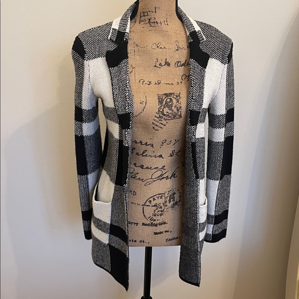 Talbots Black and White Plaid Open Front Cardigan, size S